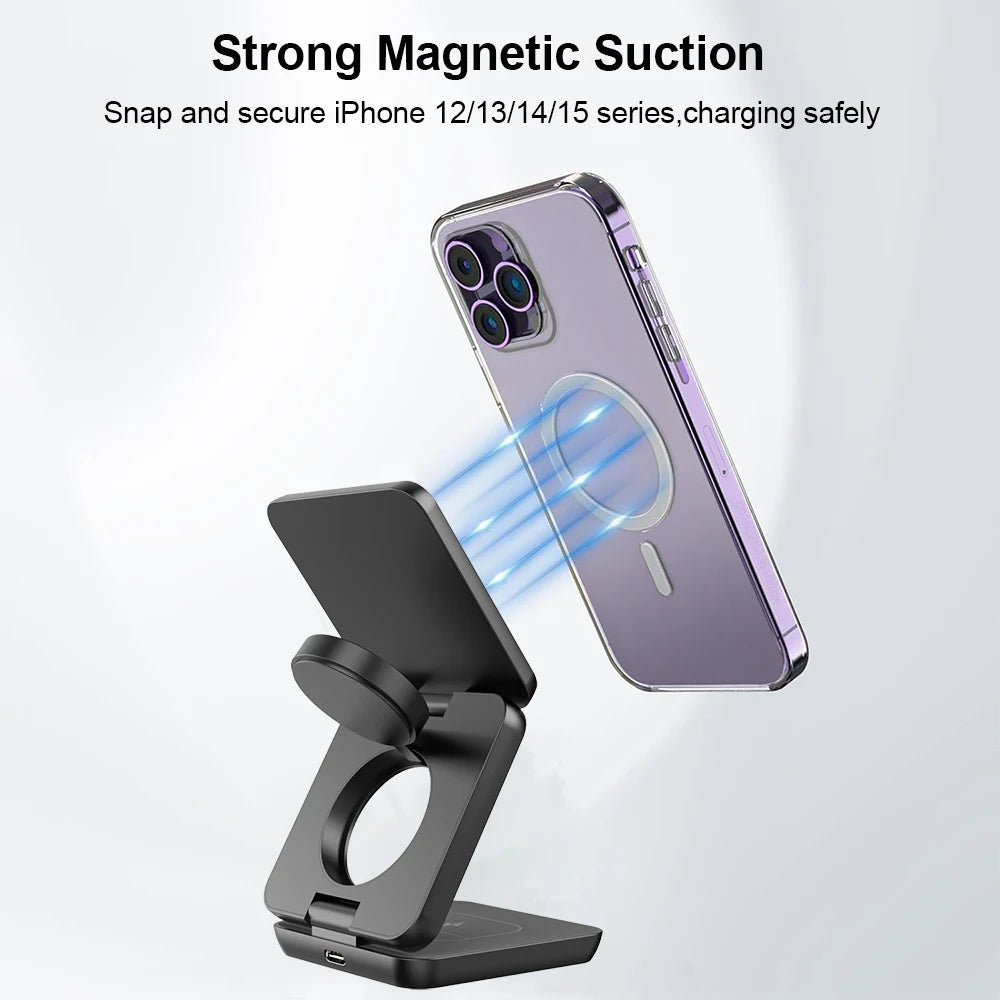 Wireless Charger 3 in 1 Foldable Magnetic Wireless Charging Station for Iphone 15 14 13 12 Pro Max Apple Watch 8 9 Charger