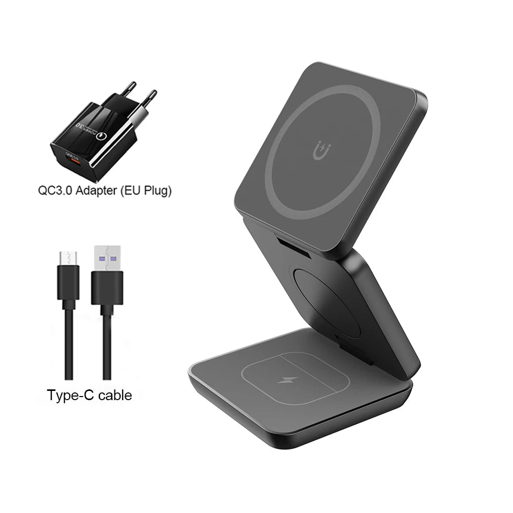 Wireless Charger 3 in 1 Foldable Magnetic Wireless Charging Station for Iphone 15 14 13 12 Pro Max Apple Watch 8 9 Charger