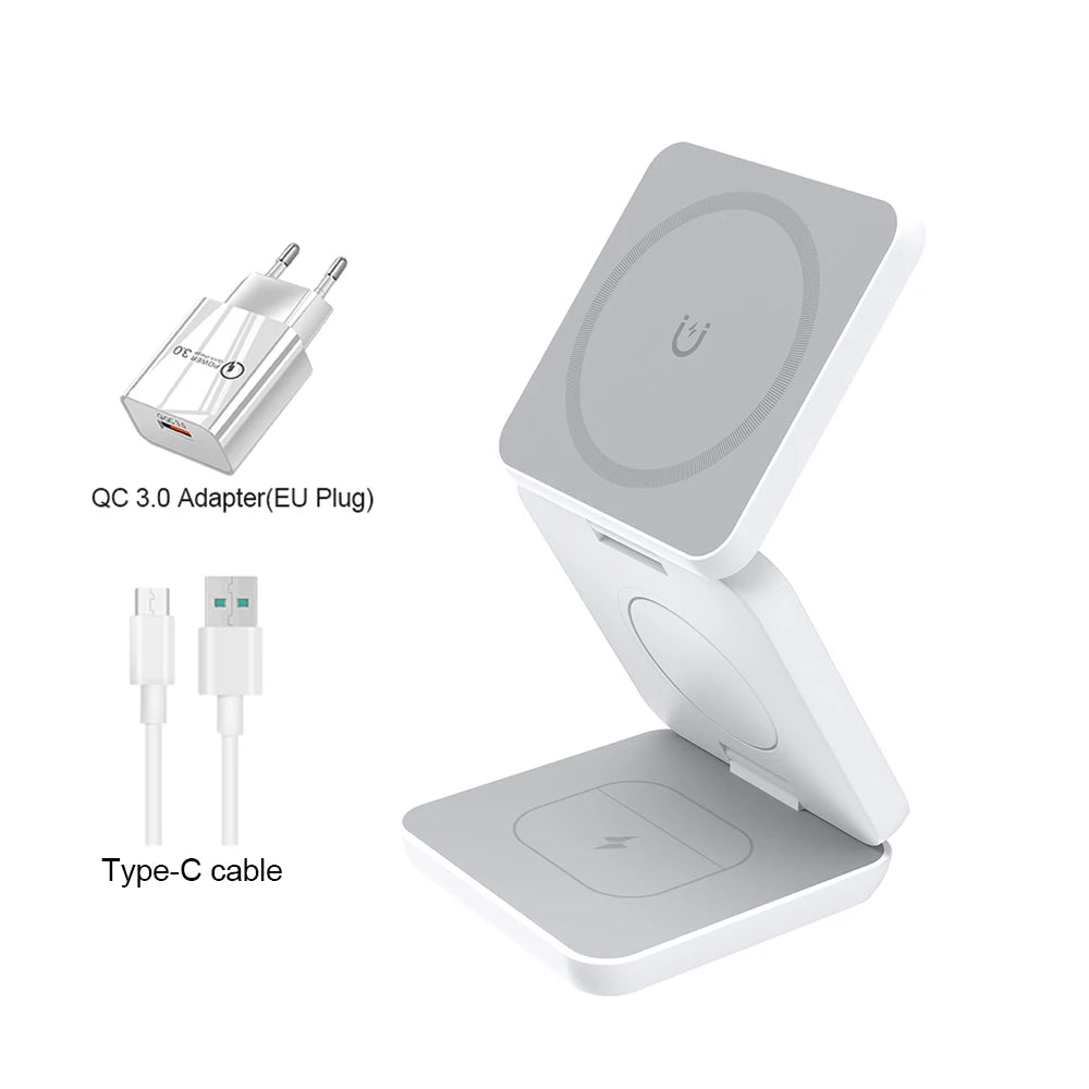 Wireless Charger 3 in 1 Foldable Magnetic Wireless Charging Station for Iphone 15 14 13 12 Pro Max Apple Watch 8 9 Charger